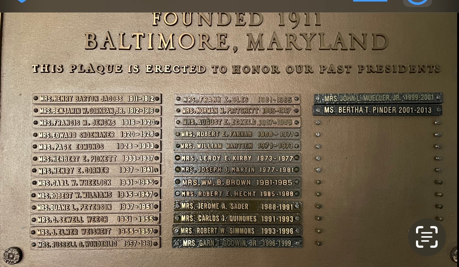 Commemorative plaque honoring past presidents