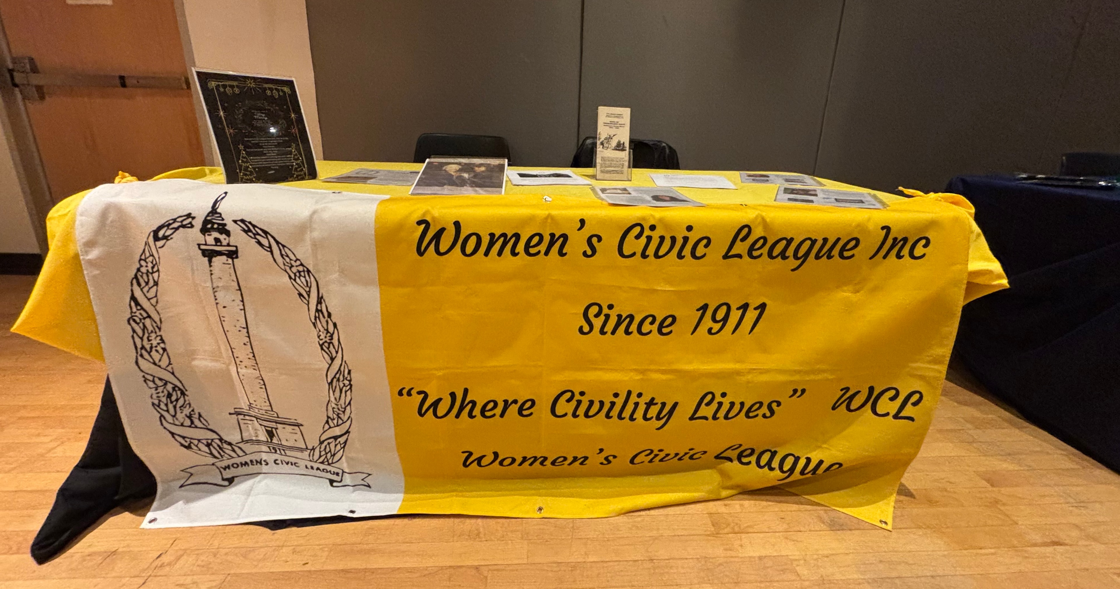 Women's Civic League Inc. display table — Since 1911, Where Civility Lives